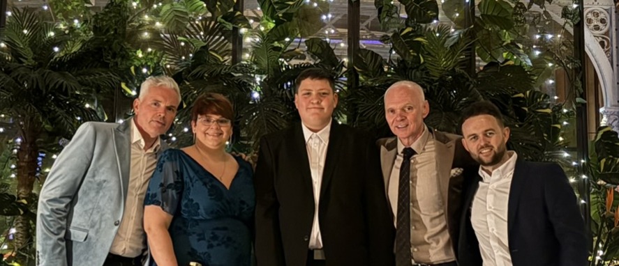 Team Marlborough Brickwork Ltd proudly celebrating Ethan's achievements at the awards evening in London! (Left to right) Beth Carter – Business Systems Manager, Ethan – Apprentice, and Kevin Burke – Operations Director.
