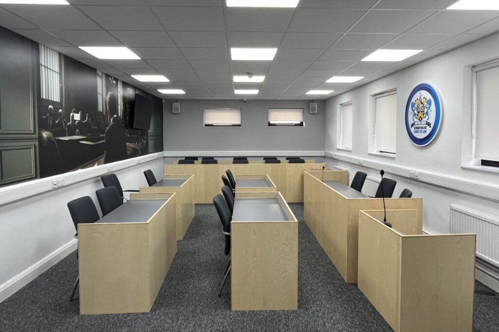 Empty simulation courtroom
